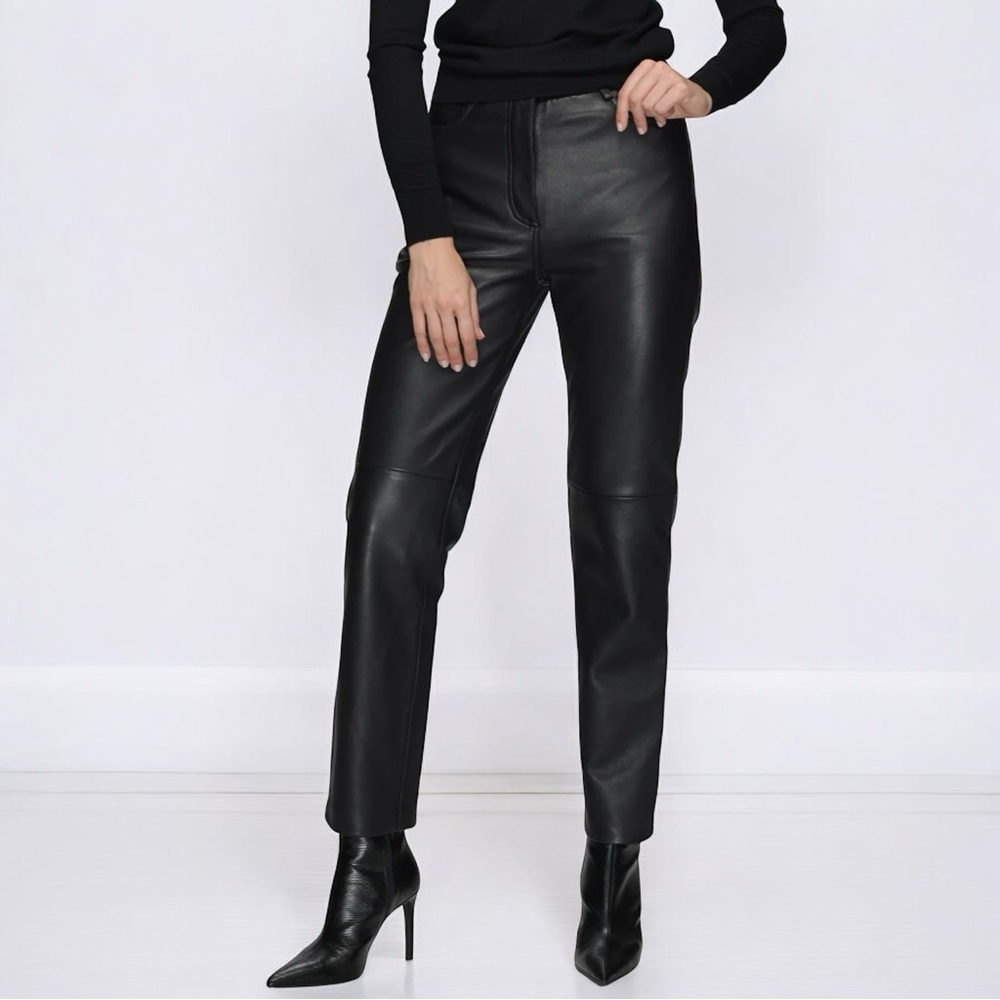 A&S Selections Leather Black Genuine Moto Biker High Rise Pants Women's Sz 15